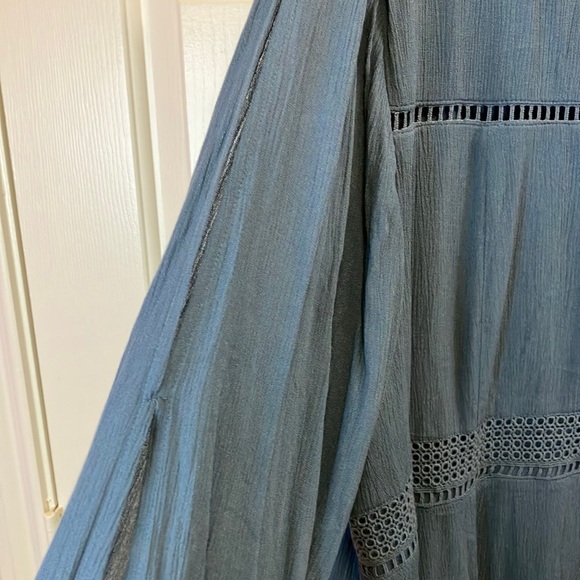 Torrid Slate Blue Lace Up Boho Slit Bell Sleeve Gauze Dress Lined Size 4X - Picture 7 of 8